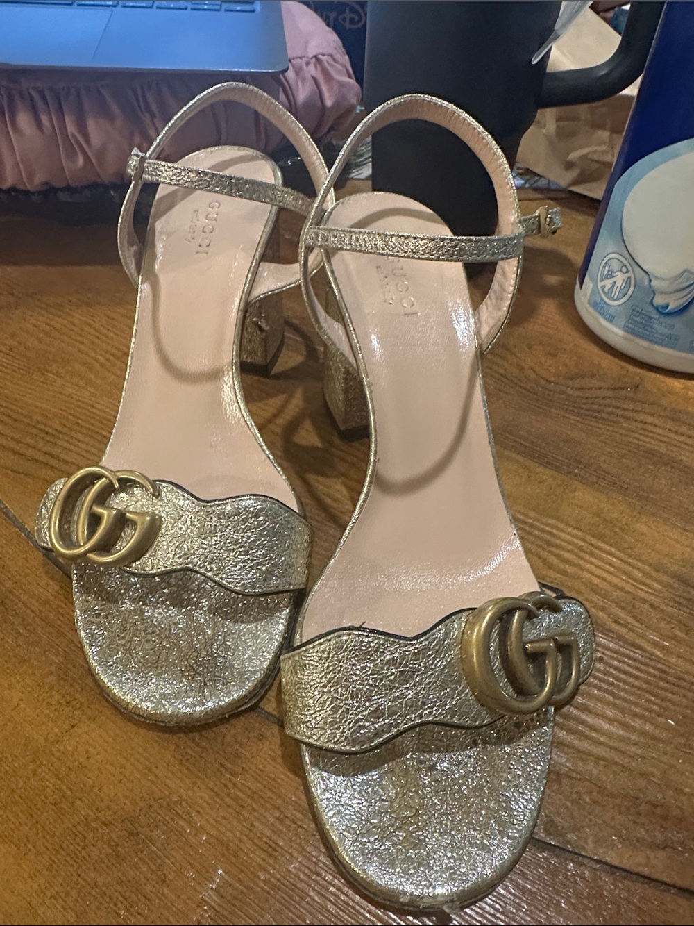Gucci Gold Metallic Double-G Block Heels